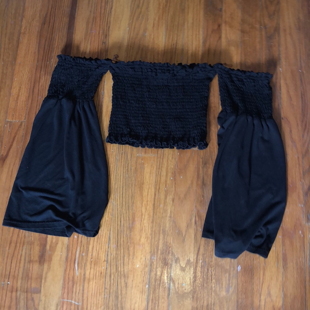 black crop top off the shoulders